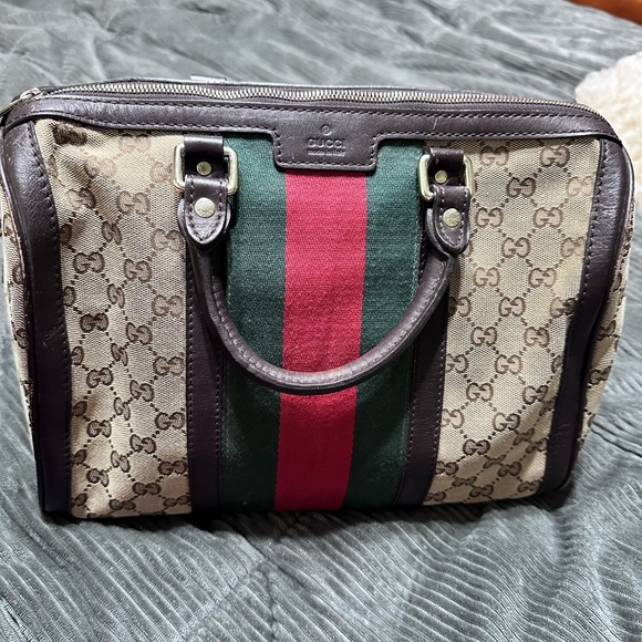 Gucci Monogram Vintage Web Medium Boston - Picture 1 of 16